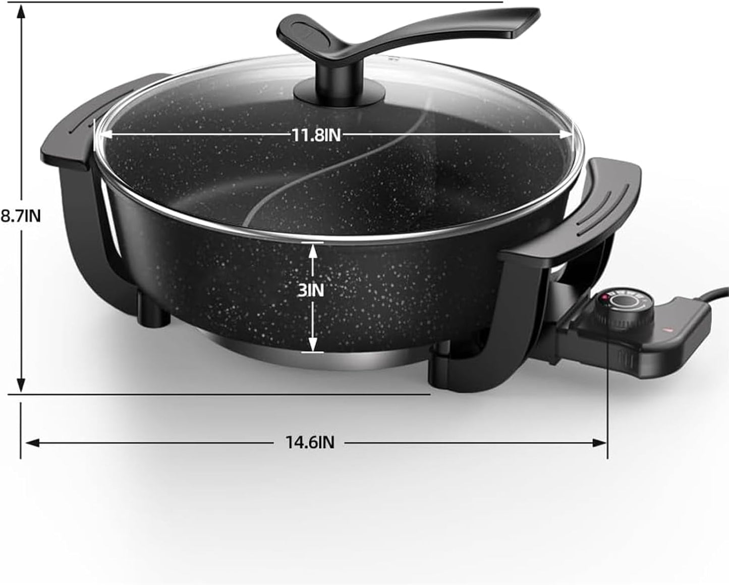 6L Electric Hot Pot with Divider Dual-Flavor Speciality Appliance Black NEW