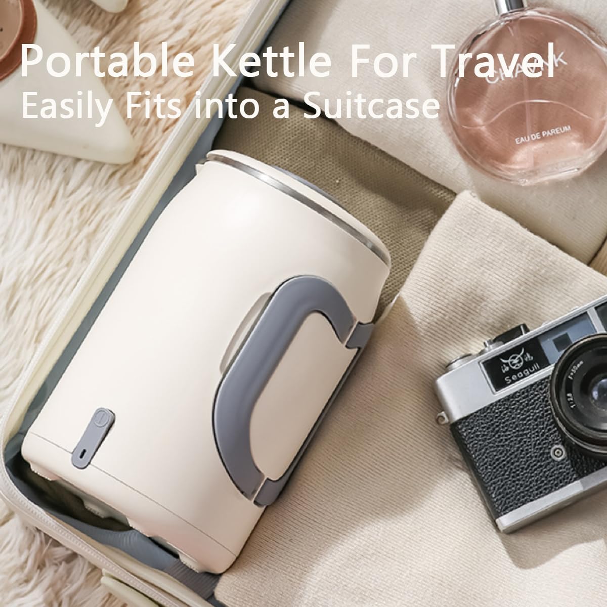 Portable Electric Kettle 600ml Double-Wall Insulation Fast Boil Auto White NEW