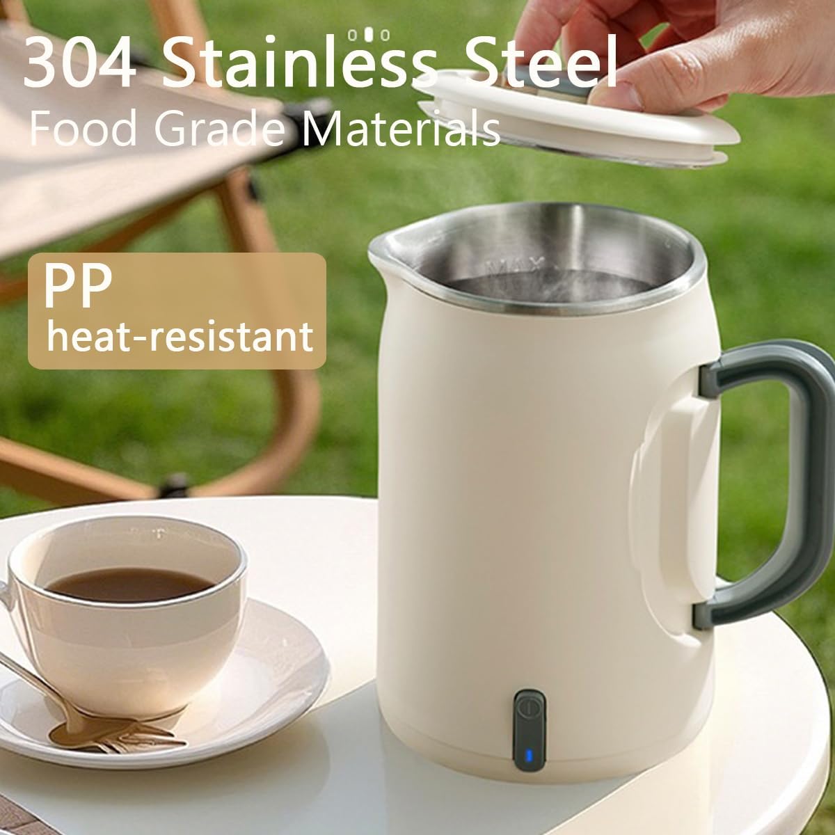 Portable Electric Kettle 600ml Double-Wall Insulation Fast Boil Auto White NEW