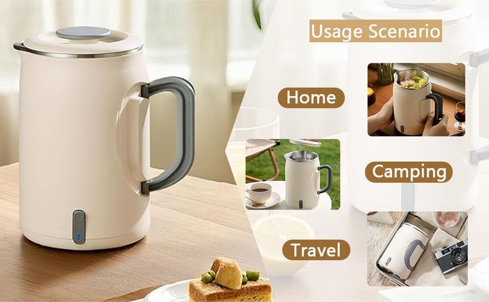 Portable Electric Kettle 600ml Double-Wall Insulation Fast Boil Auto White NEW