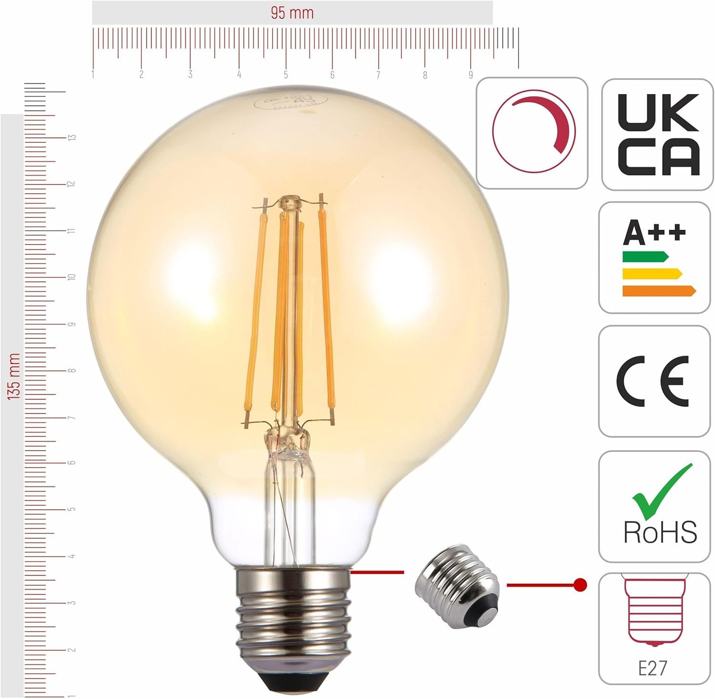 2 Pack G95 Vintage Style LED Bulb E27 Screw Warm White Energy Efficient NEW