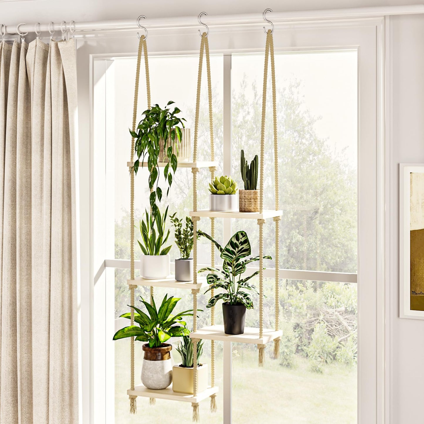 Bamworld Boho Hanging Plant Stand Indoor Window Planter 45cm x 16cm 116cm NEW