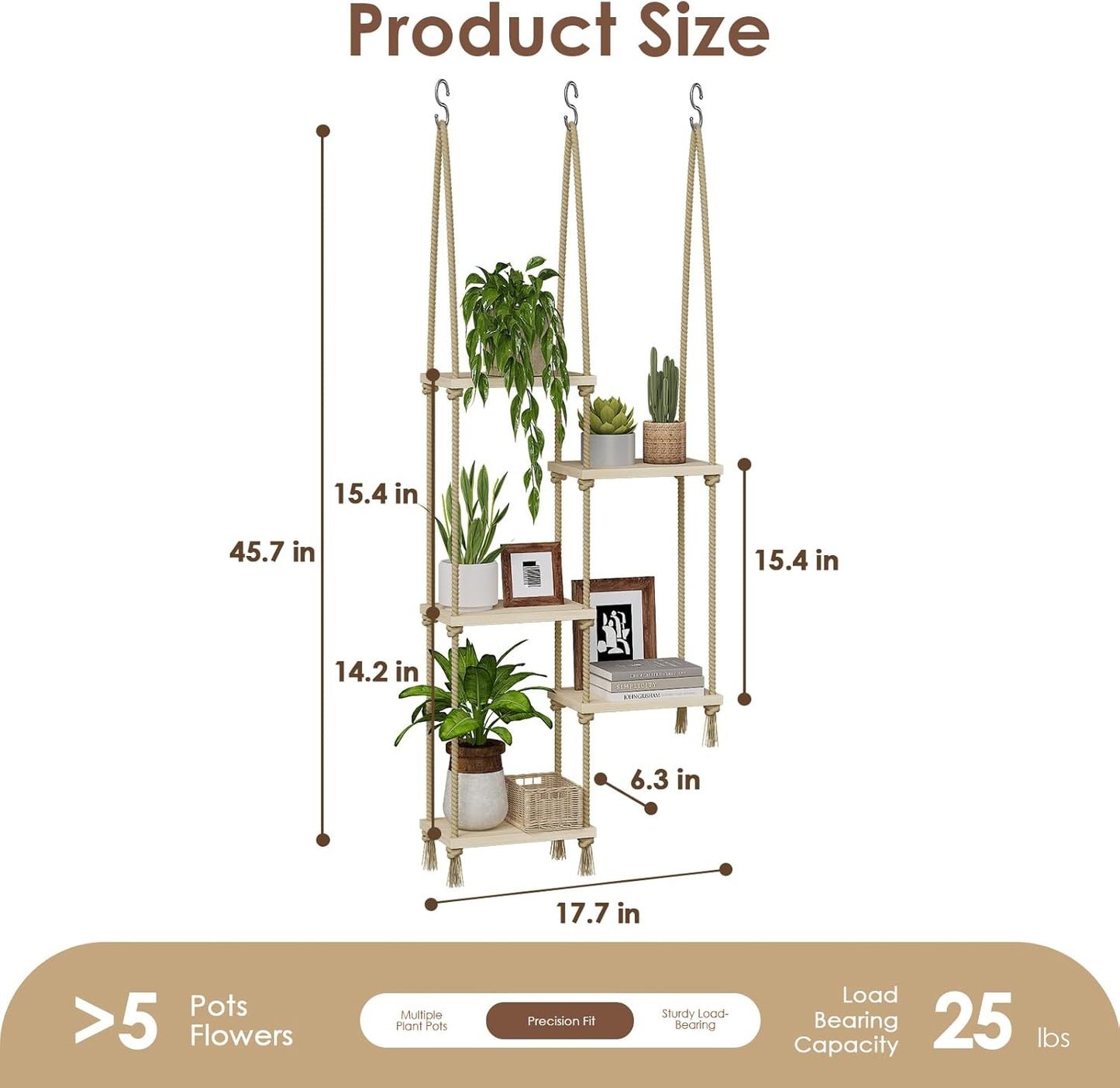 Bamworld Boho Hanging Plant Stand Indoor Window Planter 45cm x 16cm 116cm NEW