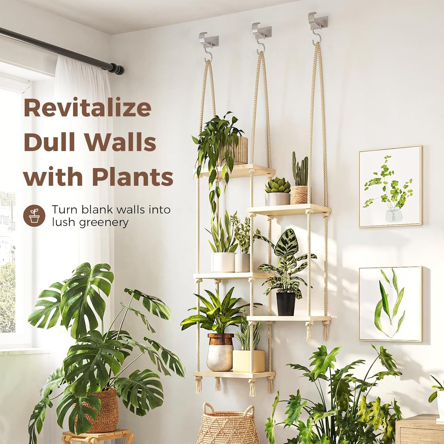 Bamworld Boho Hanging Plant Stand Indoor Window Planter 45cm x 16cm 116cm NEW