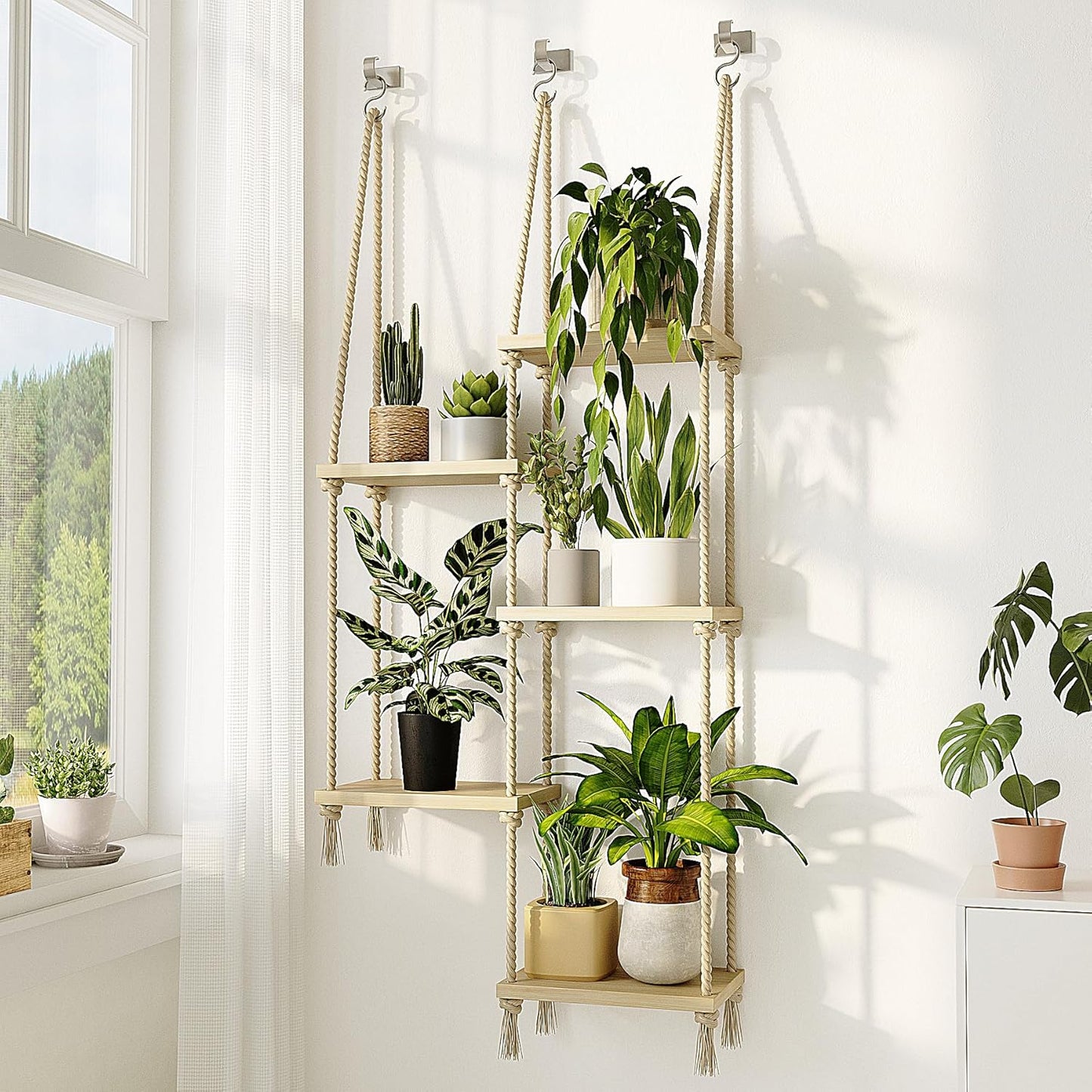 Bamworld Boho Hanging Plant Stand Indoor Window Planter 45cm x 16cm 116cm NEW