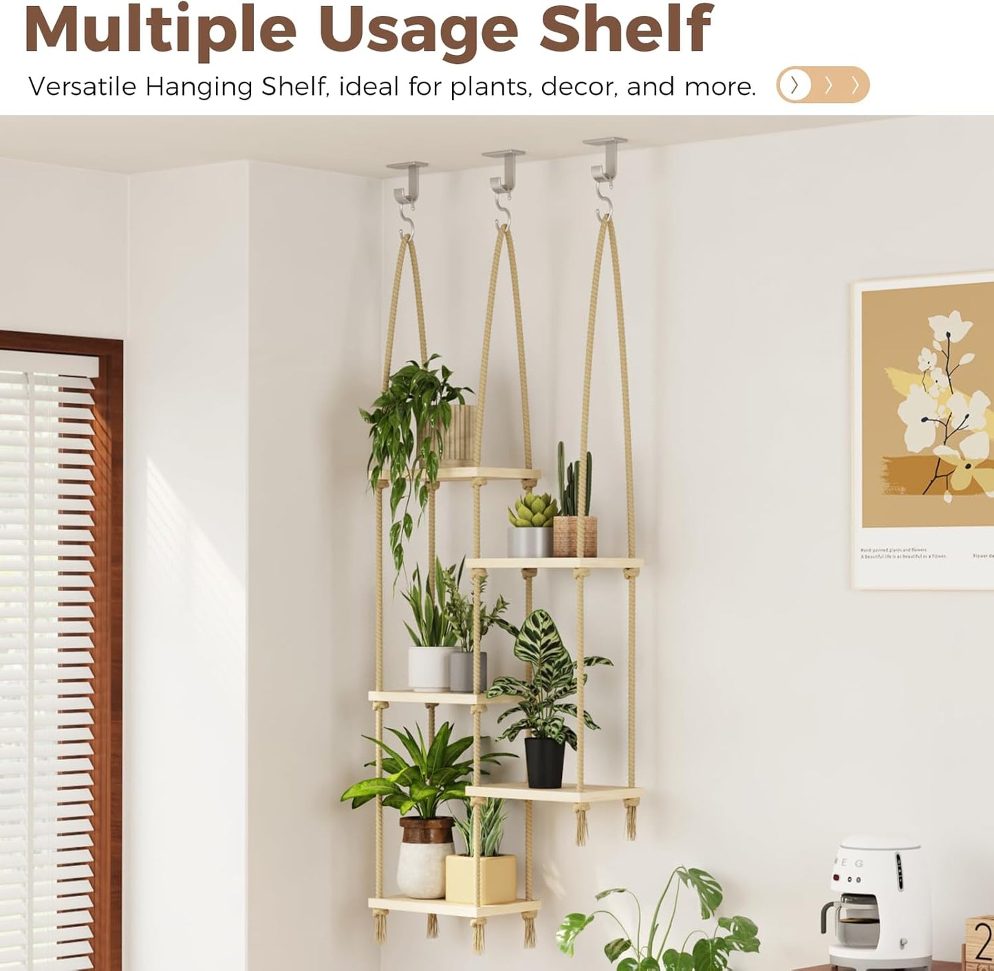 Bamworld Boho Hanging Plant Stand Indoor Window Planter 45cm x 16cm 116cm NEW