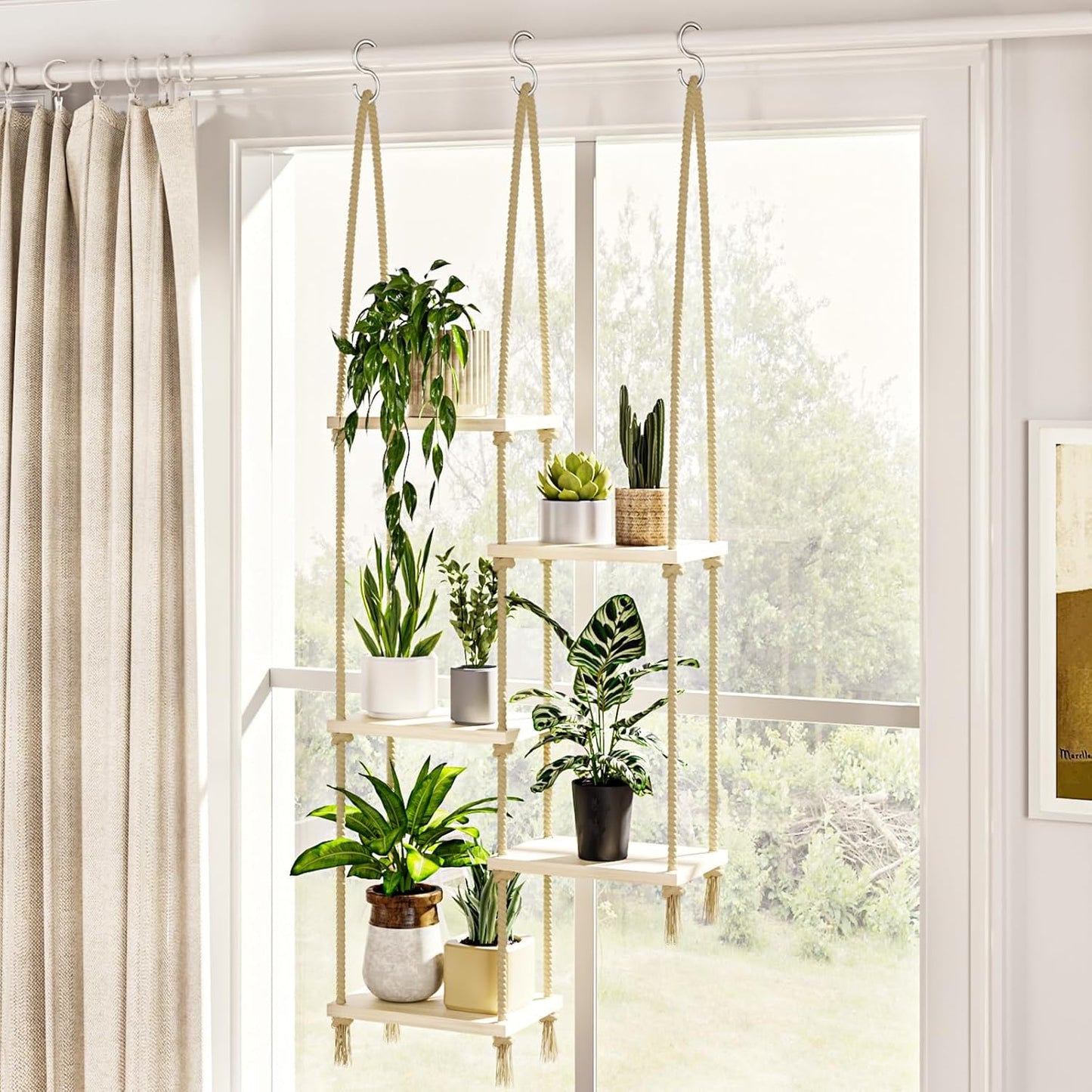 Bamworld Boho Hanging Plant Stand Indoor Window Planter 45cm x 16cm 116cm NEW