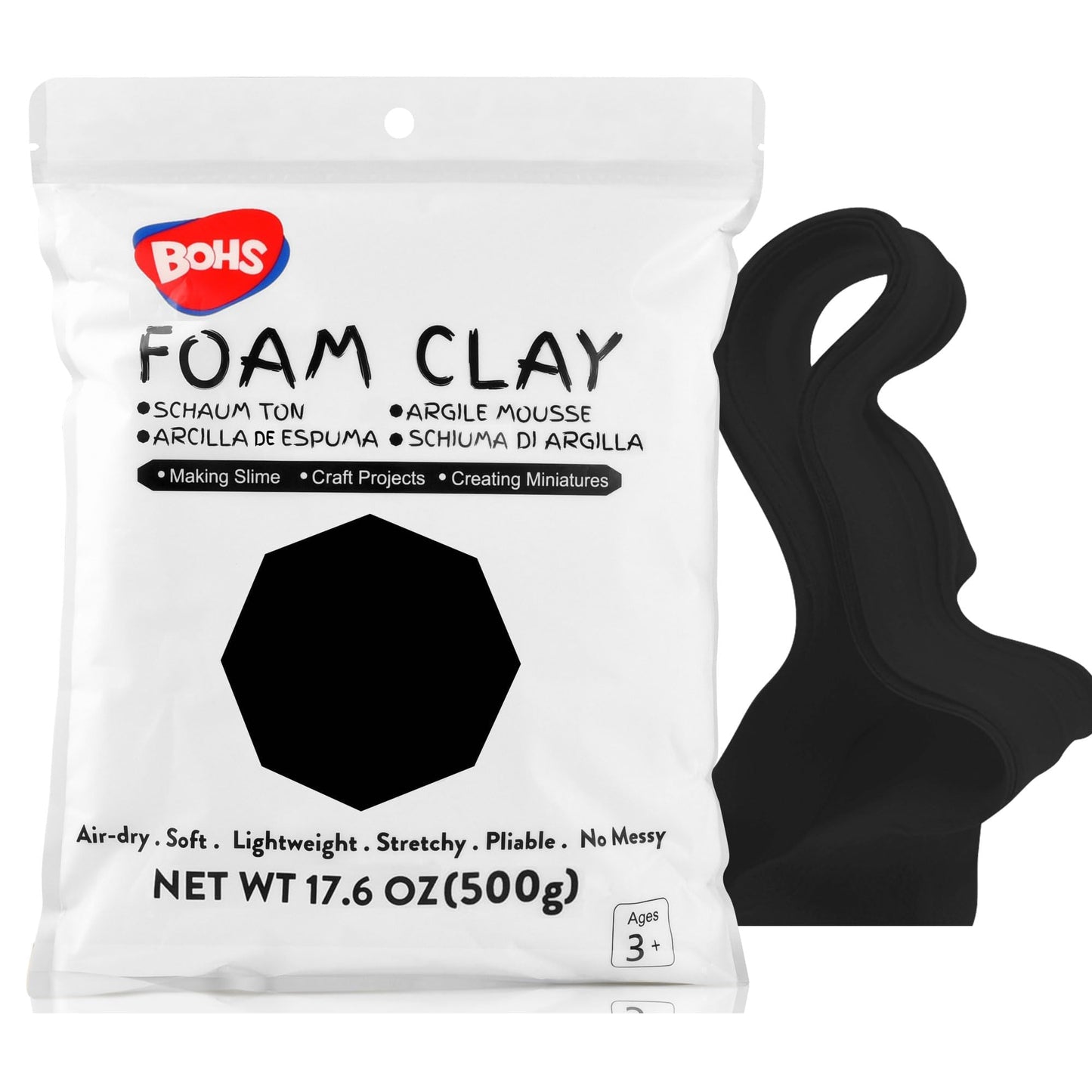 BOHS Black Modeling Foam Clay Soft Air Dry for School Projects 3pc / 500g NEW