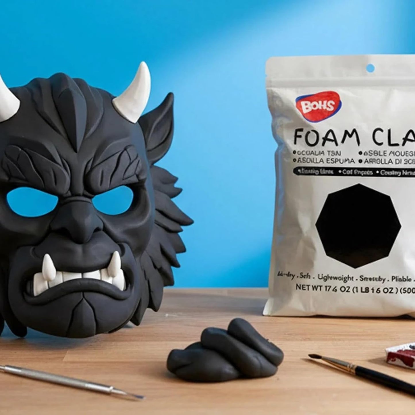 BOHS Black Modeling Foam Clay Soft Air Dry for School Projects 3pc / 500g NEW