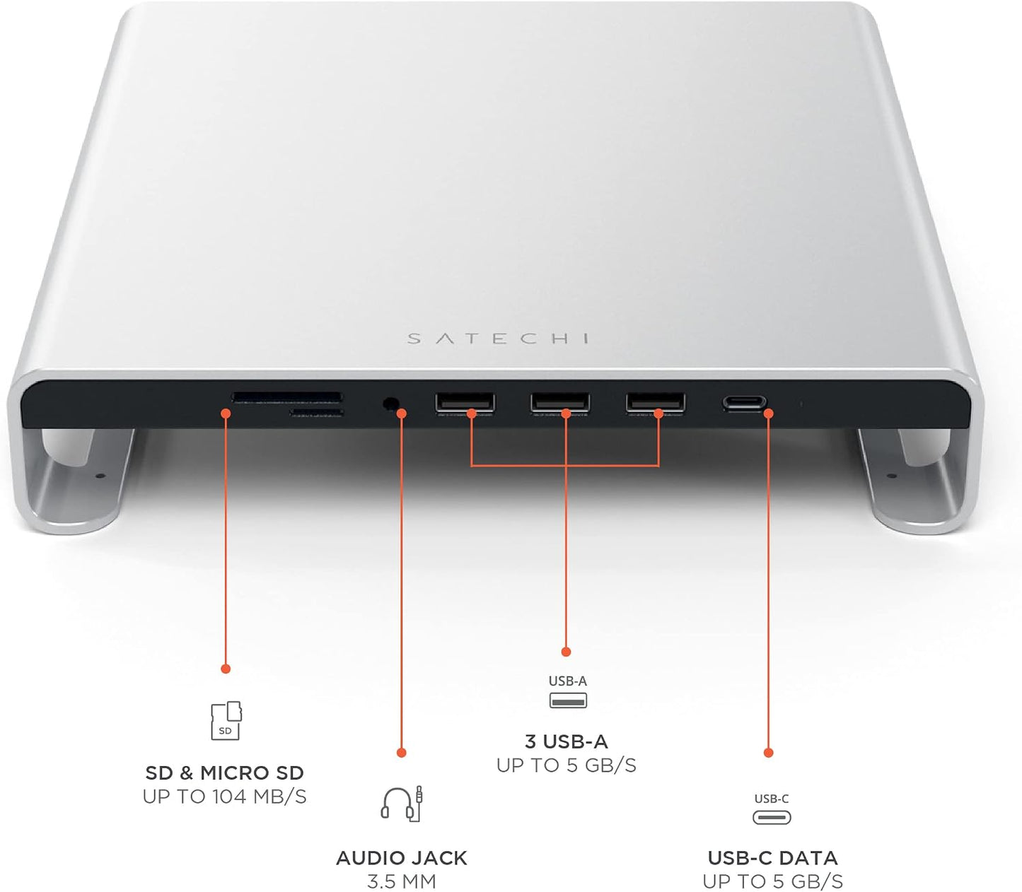 Satechi Type-C Aluminum Monitor Stand Hub with USB-C Data & USB 3.0 Ports, NEW