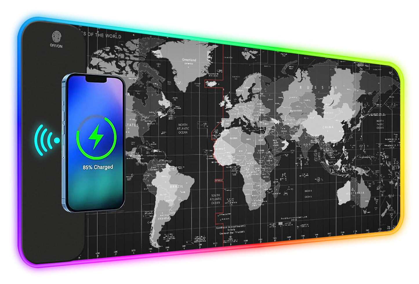 Large RGB Wireless Charging Mouse Pad for PC & Laptop, 80x30cm Black Size DEMO