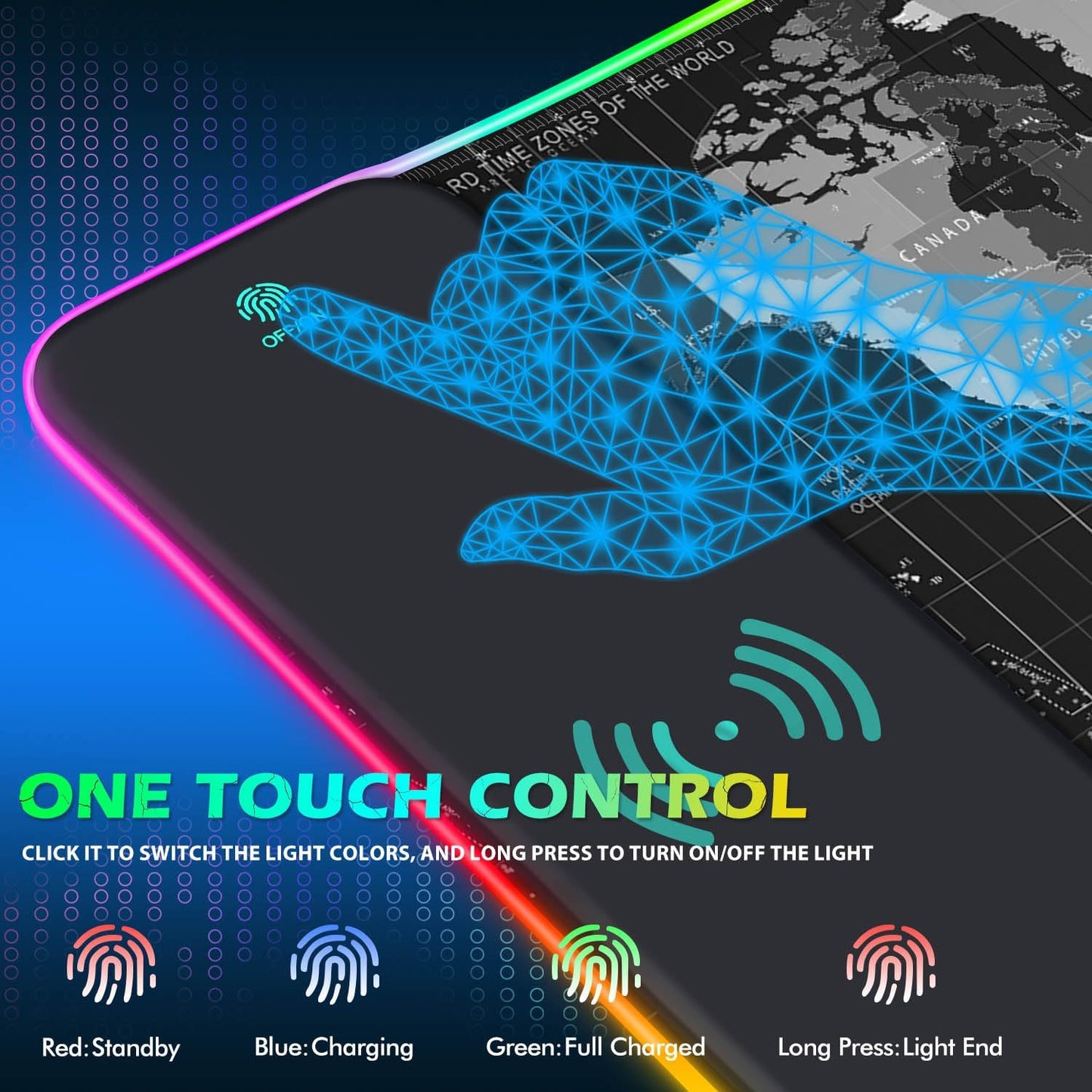Large RGB Wireless Charging Mouse Pad for PC & Laptop, 80x30cm Black Size DEMO