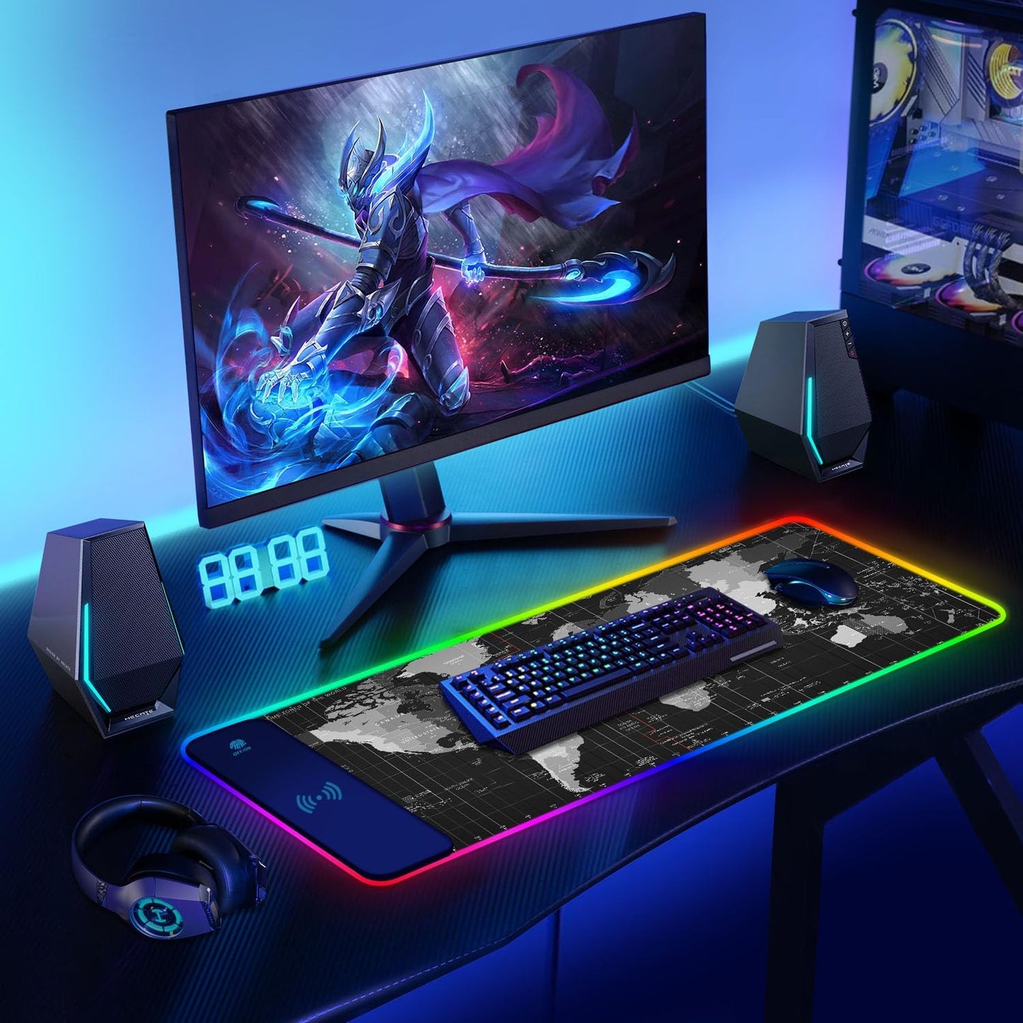 Large RGB Wireless Charging Mouse Pad for PC & Laptop, 80x30cm Black Size DEMO