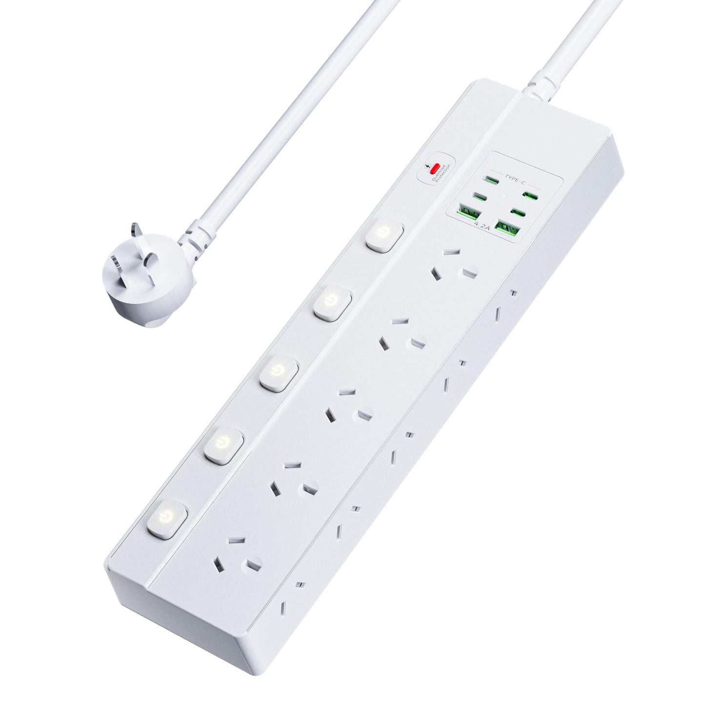 6-Outlet Power Strip with Individual Switches and Surge Protection, White NEW