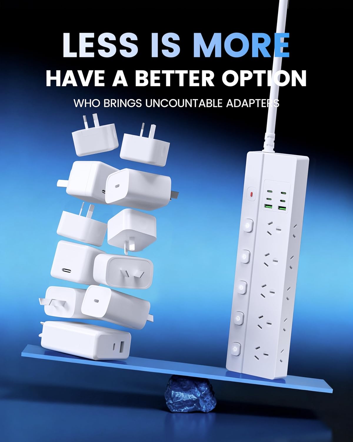 6-Outlet Power Strip with Individual Switches and Surge Protection, White NEW