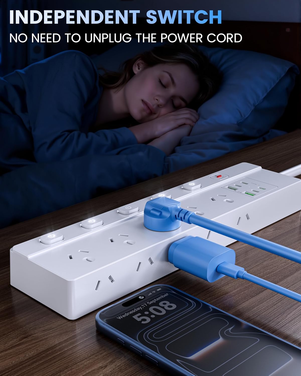 6-Outlet Power Strip with Individual Switches and Surge Protection, White NEW