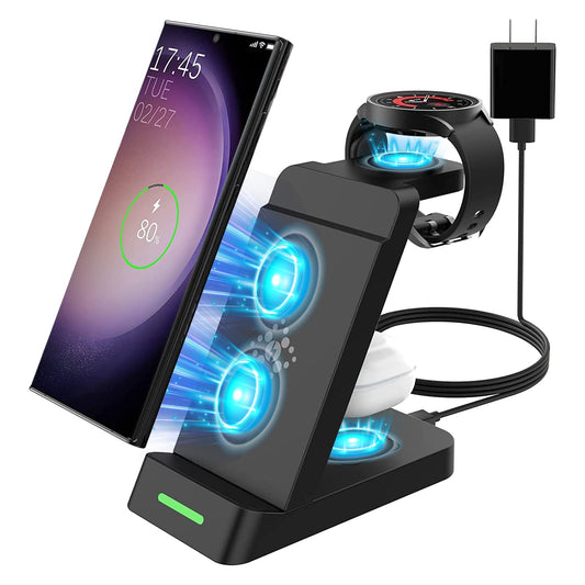 3-in-1 Wireless Charging Station Stand for Phones, Tablets, Watches Black DEMO