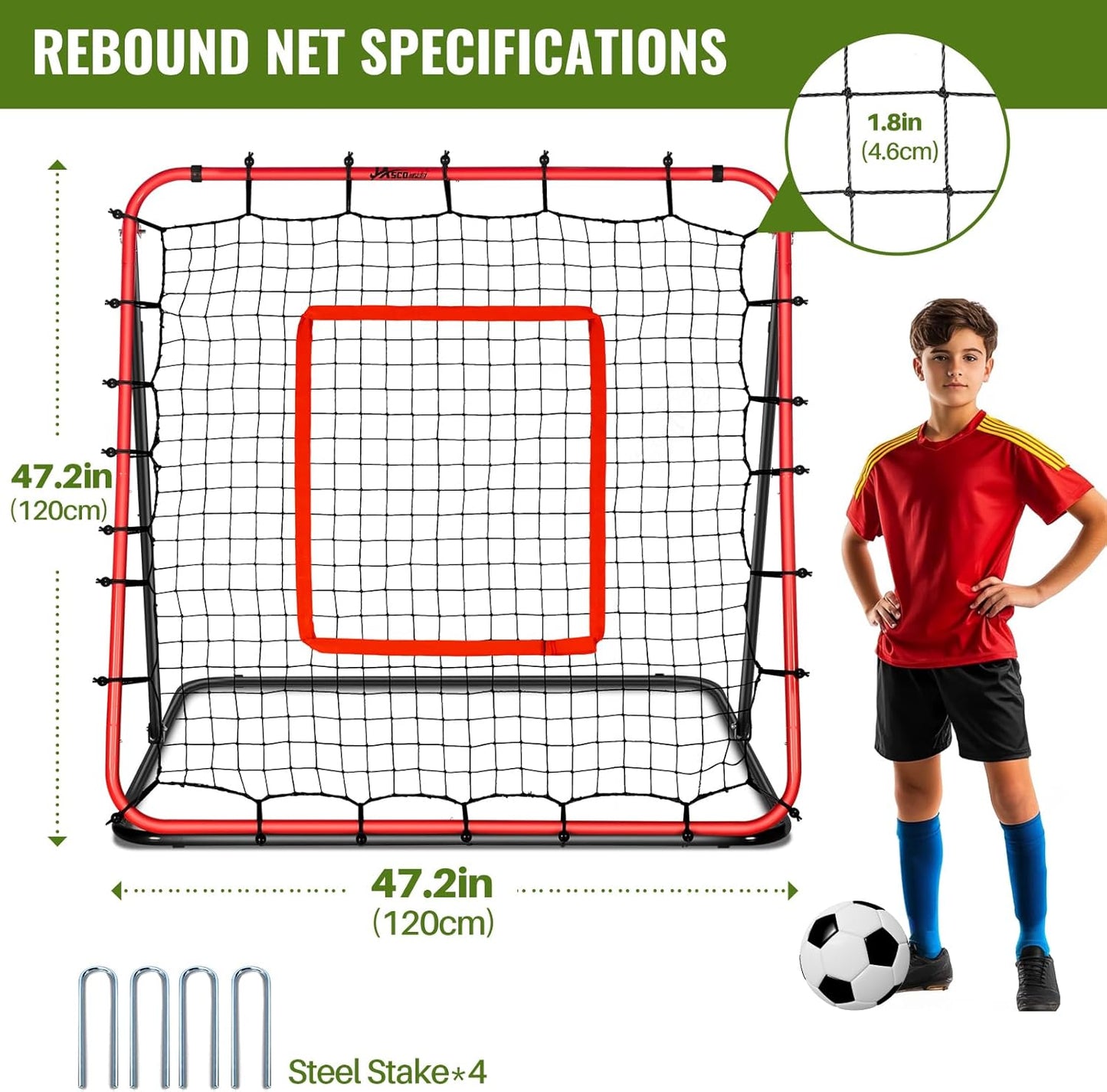 Angle Adjustable Football Rebounder Net Soccer Training Accessory Black & NEW