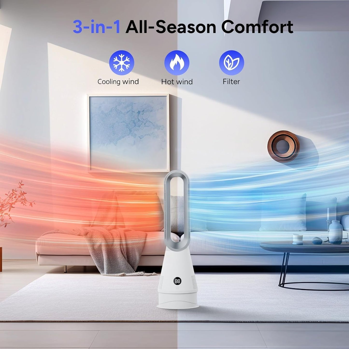 22" Oscillating Bladeless White Tower Fan for Cooling Large Rooms DEMO