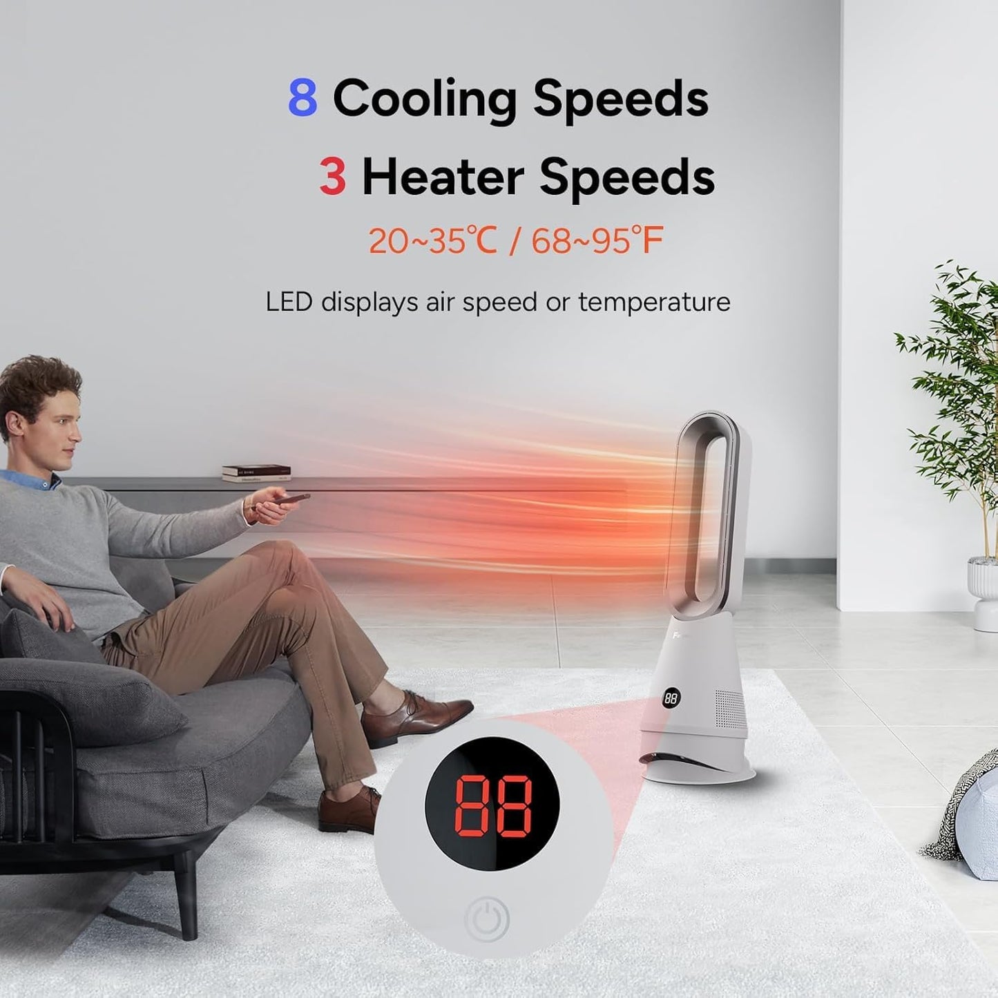 22" Oscillating Bladeless White Tower Fan for Cooling Large Rooms DEMO