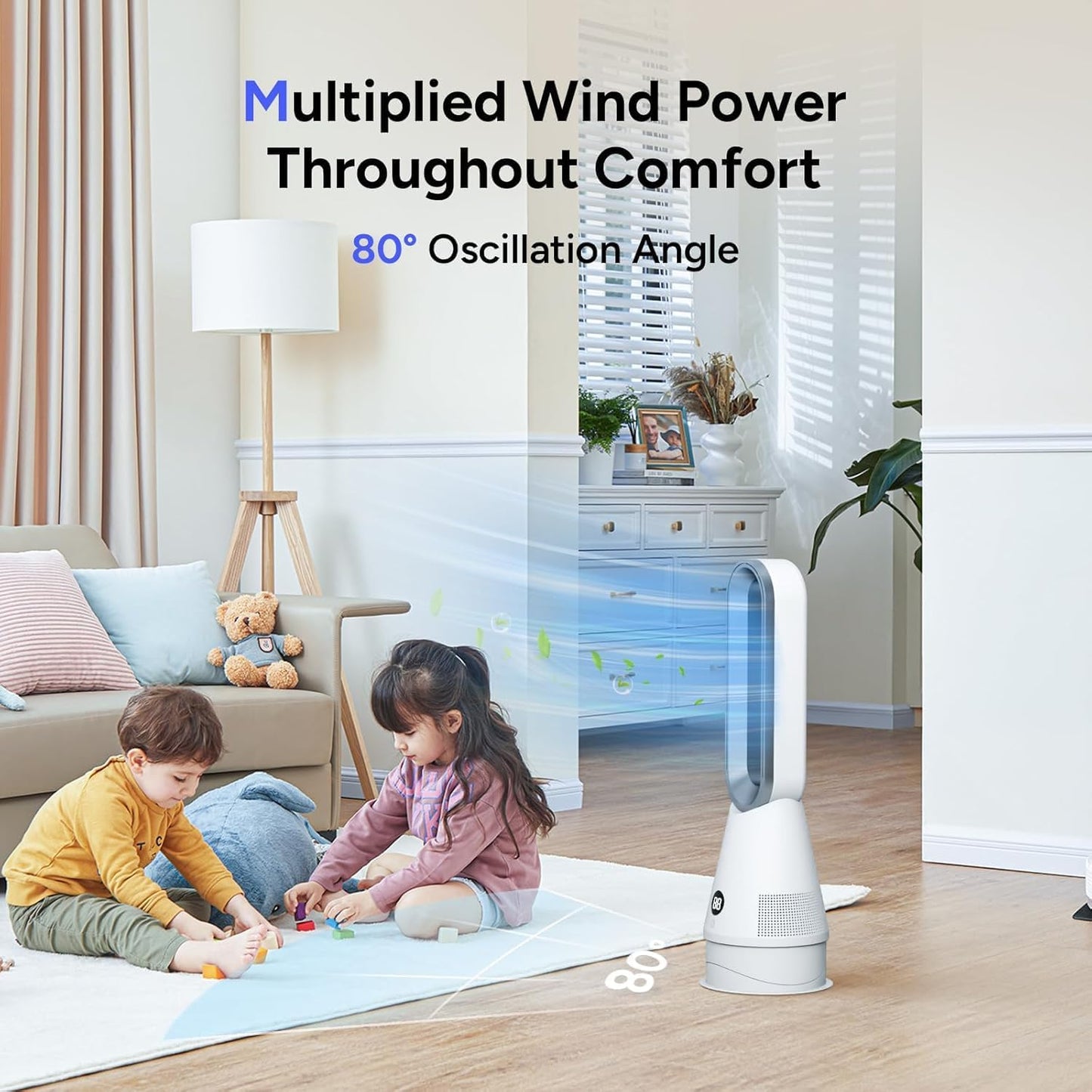 22" Oscillating Bladeless White Tower Fan for Cooling Large Rooms DEMO