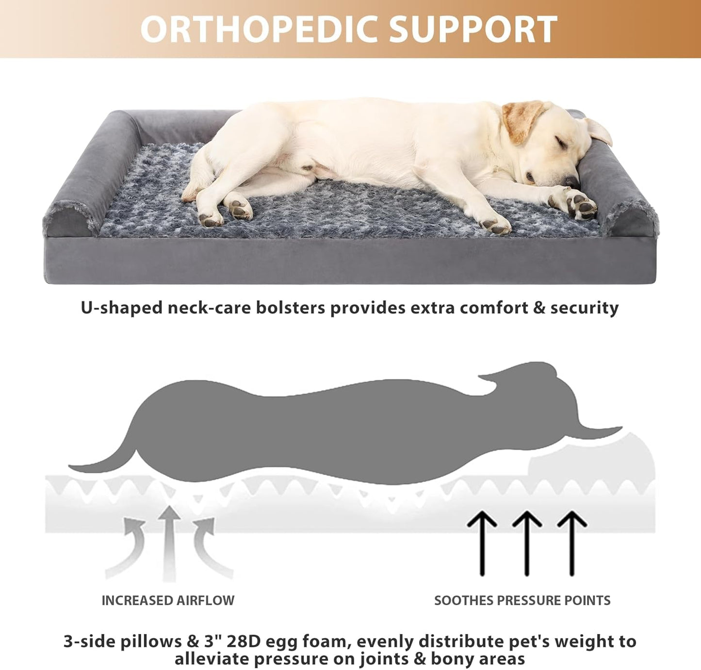 WooWood Orthopedic Dog Sofa Bed Large Puppy Furniture Grey Size NEW