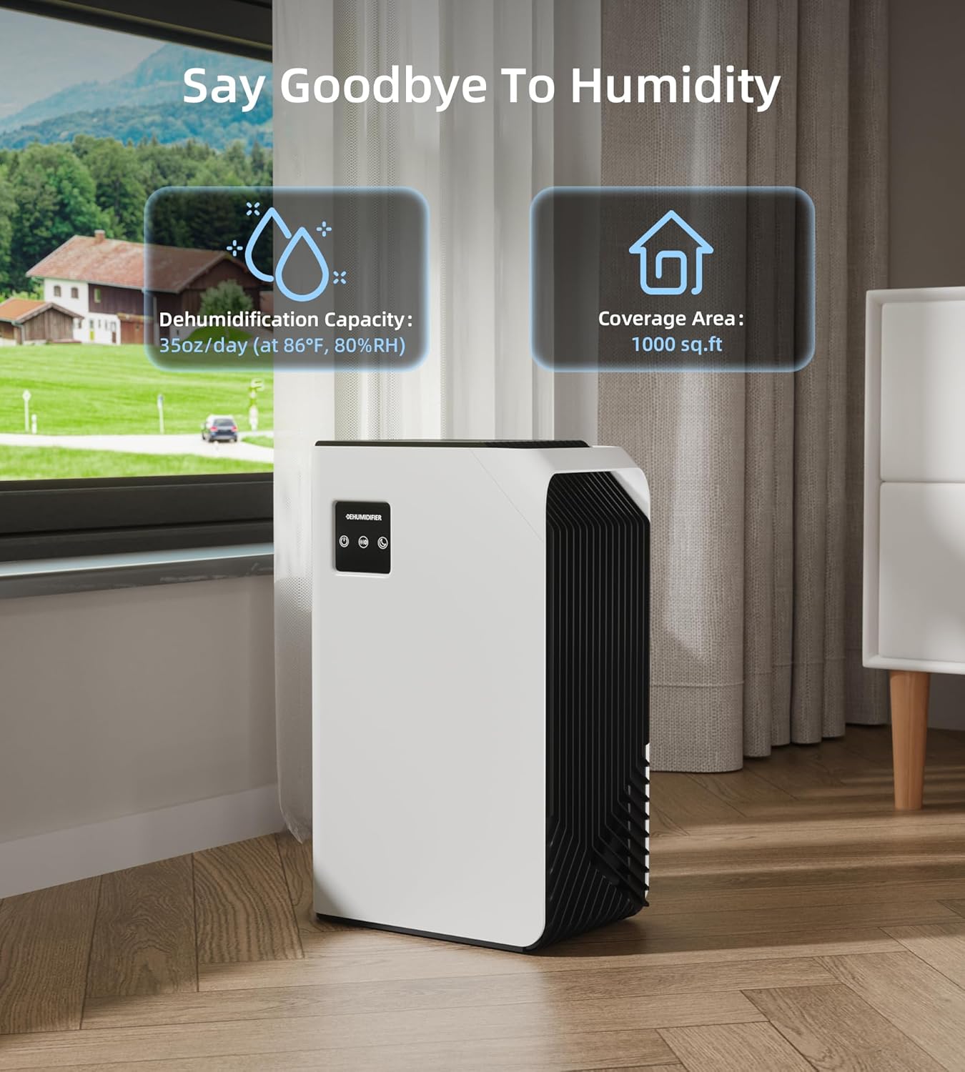 Quiet 88oz Portable Dehumidifier for Bedroom, Home, Office - White NEW