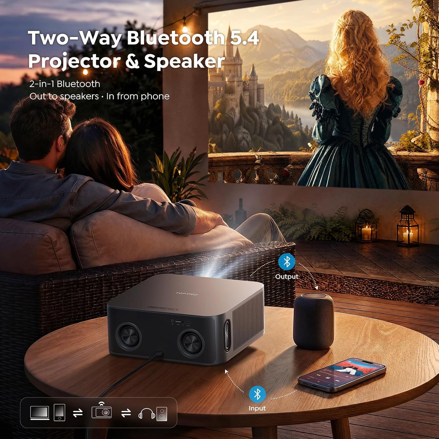 TOPTRO 4K Projectors Projector with Vidaa OS, Dolby Audio, 2200 ANSI Lumens