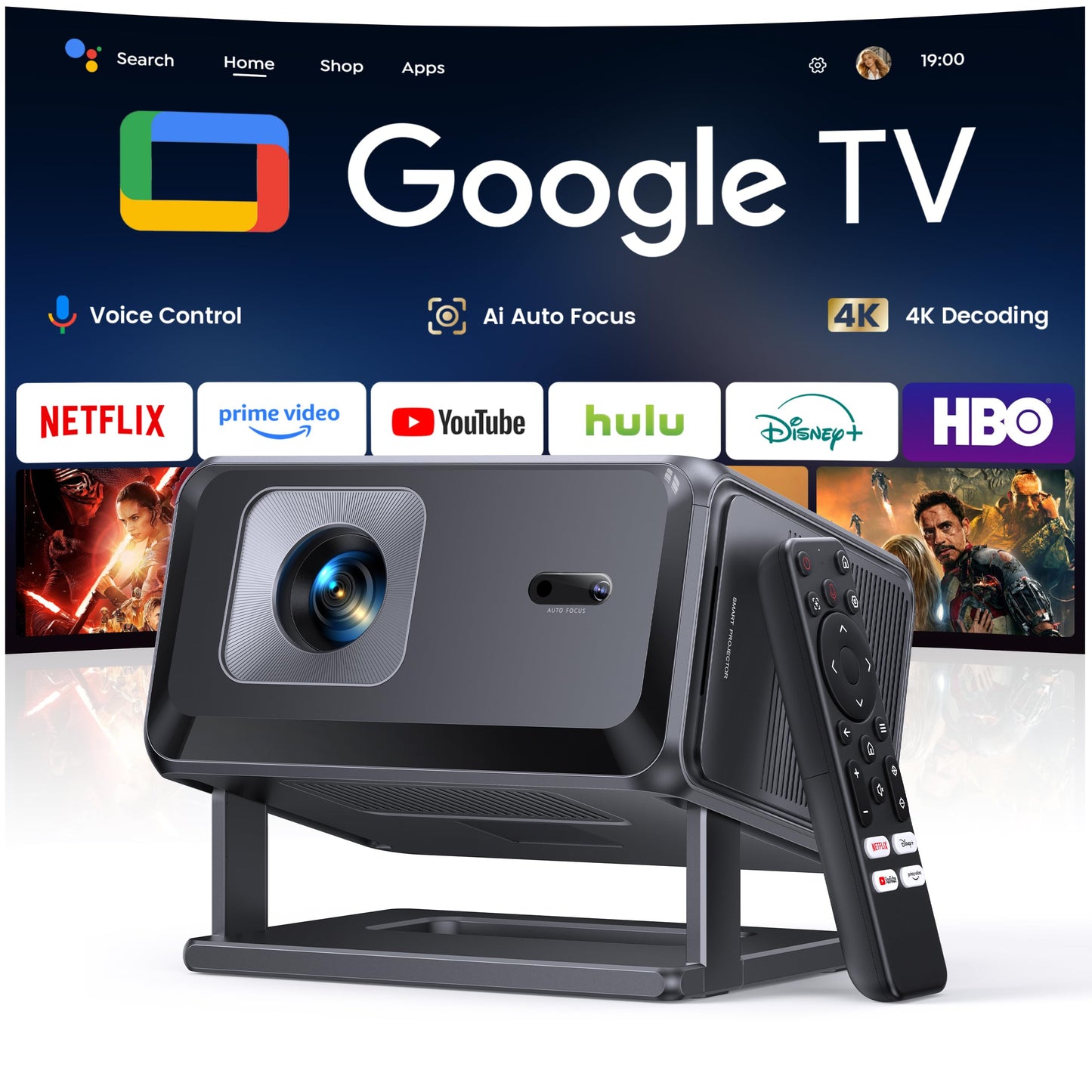 TOPTRO 4K Projectors Projector with Google TV, Netflix, Disney+ Auto Focus & 6D