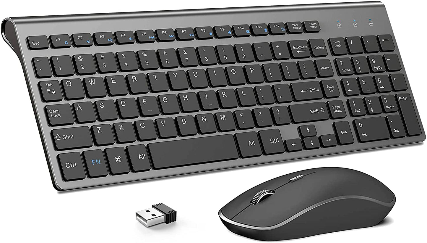 JOYACCESS Wireless Keyboard and Mouse Set Ergonomic Quiet Grey & Black Full NEW