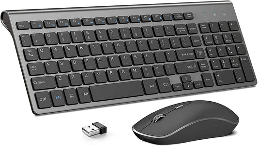 JOYACCESS Wireless Keyboard and Mouse Set Ergonomic Quiet Grey & Black Full NEW