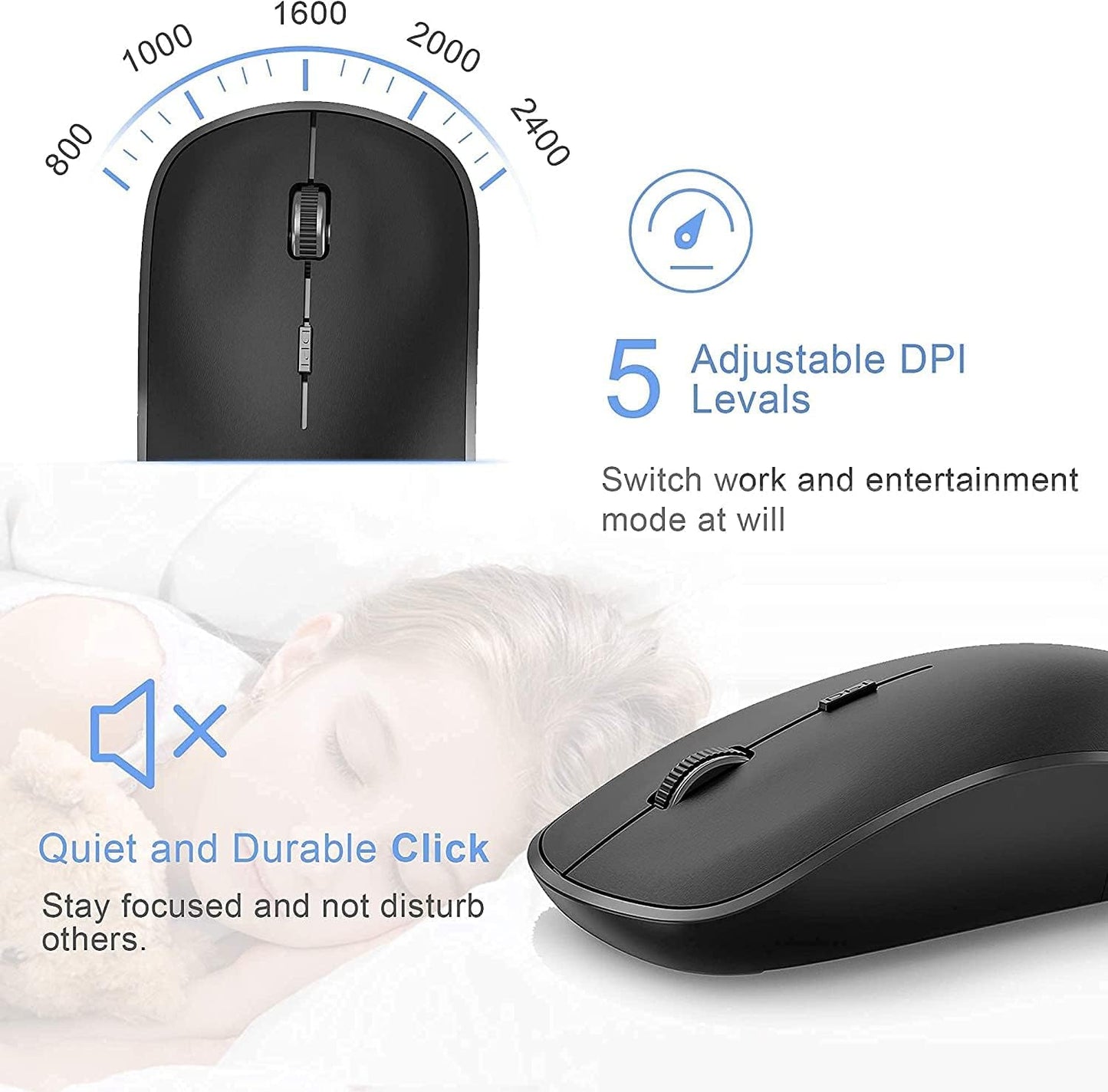 JOYACCESS Wireless Keyboard and Mouse Set Ergonomic Quiet Grey & Black Full NEW