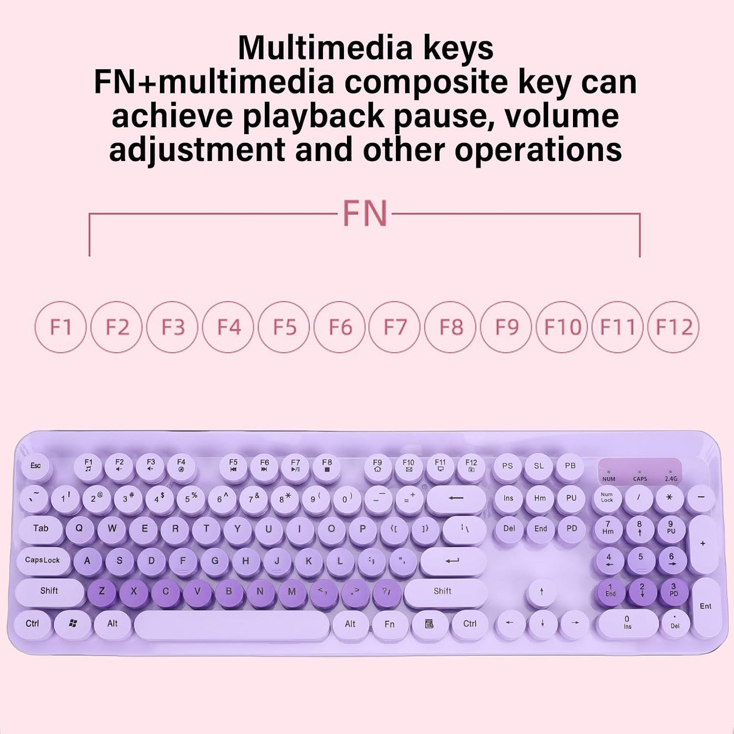 Wireless Keyboard and Mouse Combo Set Typewriter Style 104 Keys Purple Full NEW