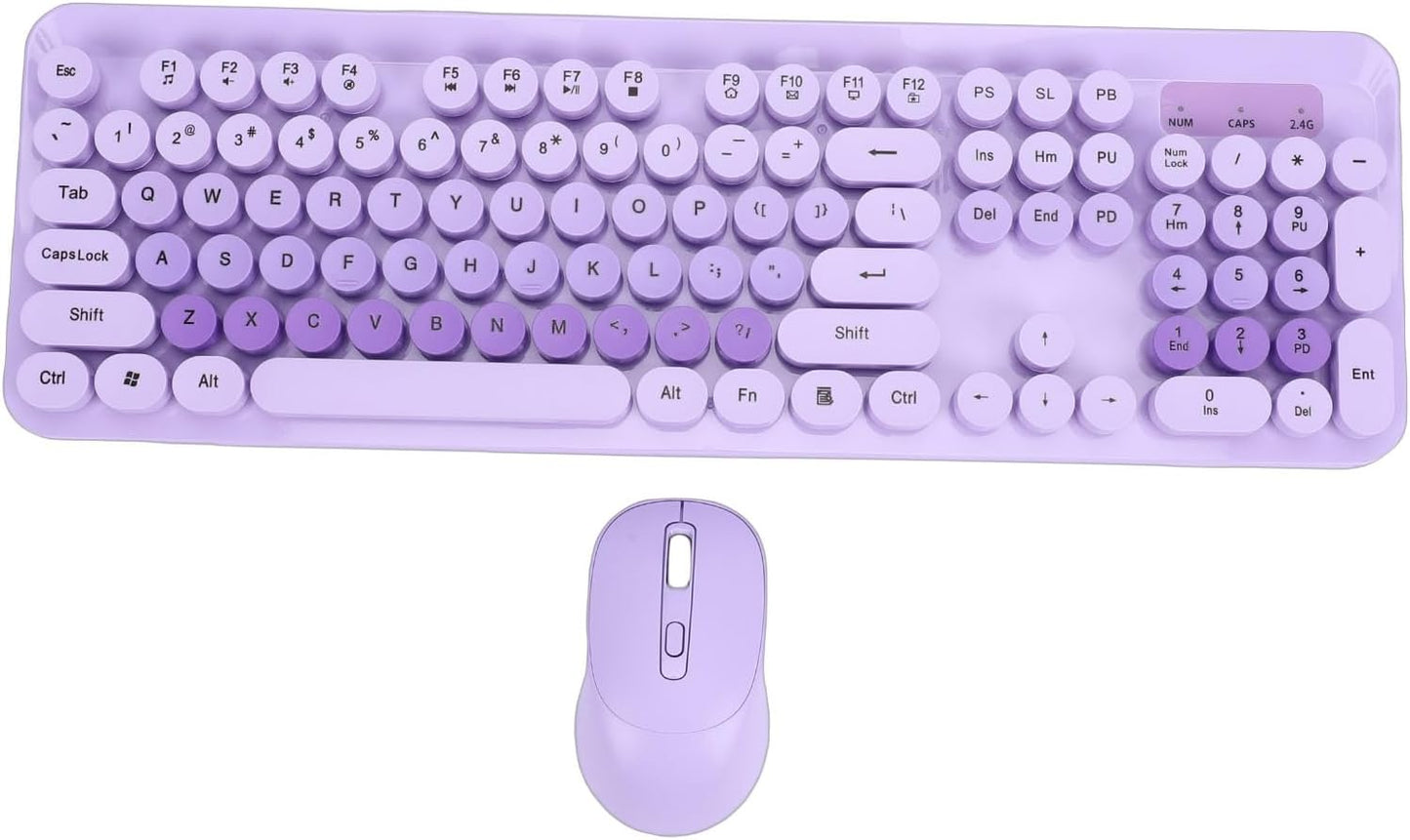 Wireless Keyboard and Mouse Combo Set Typewriter Style 104 Keys Purple Full NEW