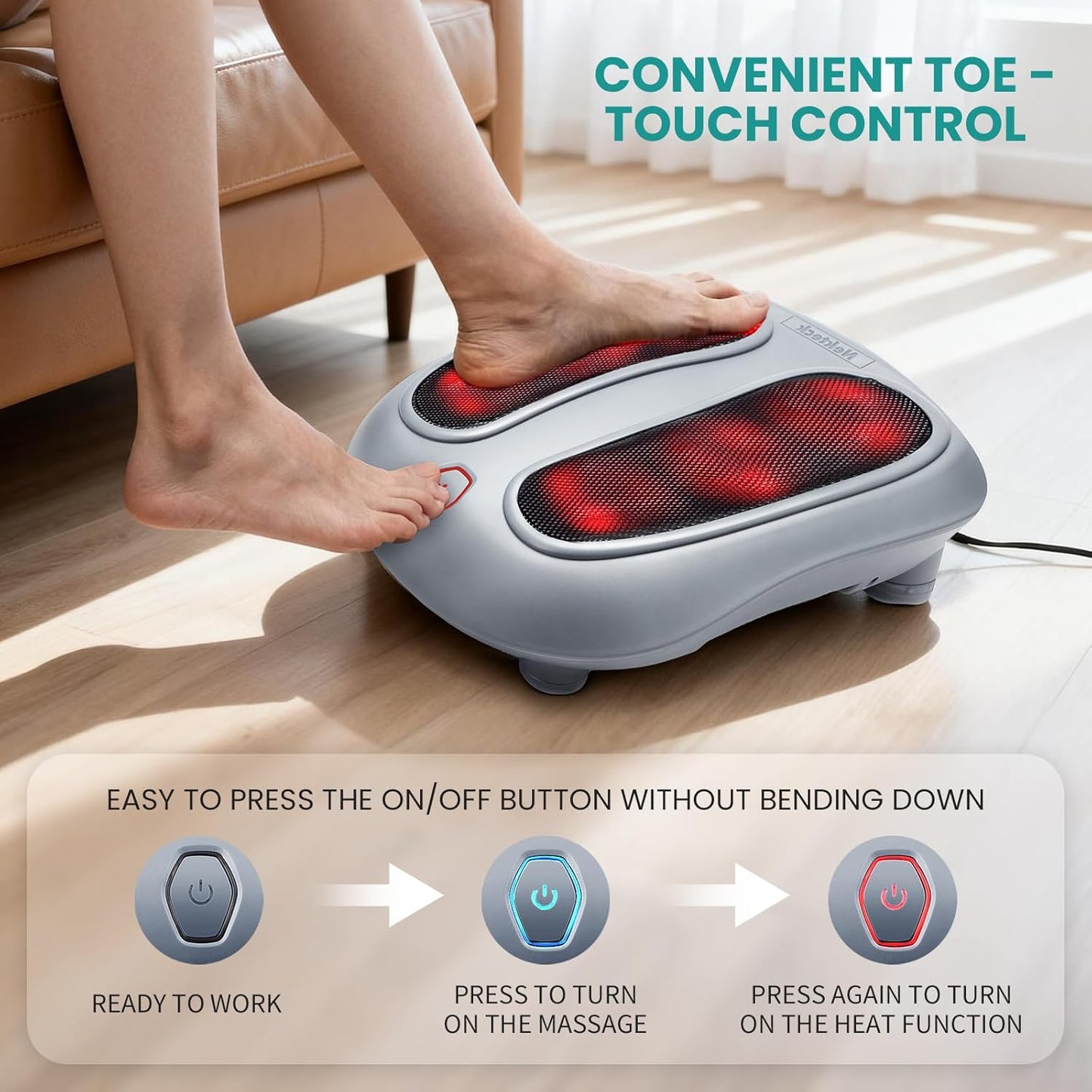 Nekteck Electric Foot Massager for Plantar Fasciitis & Pain Relief, Gray DEMO