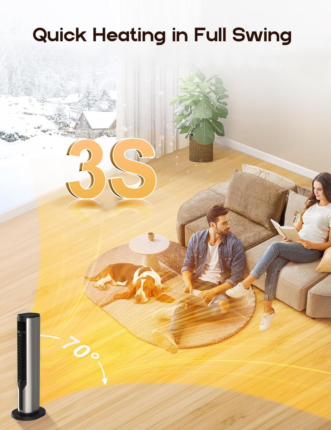 2000W Portable Heating Oscillating Space Heater with Indoor Fan, Silver DEMO