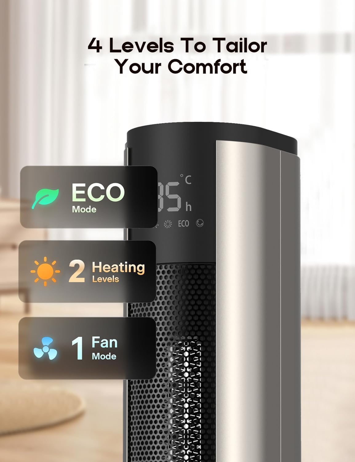 2000W Portable Heating Oscillating Space Heater with Indoor Fan, Silver DEMO