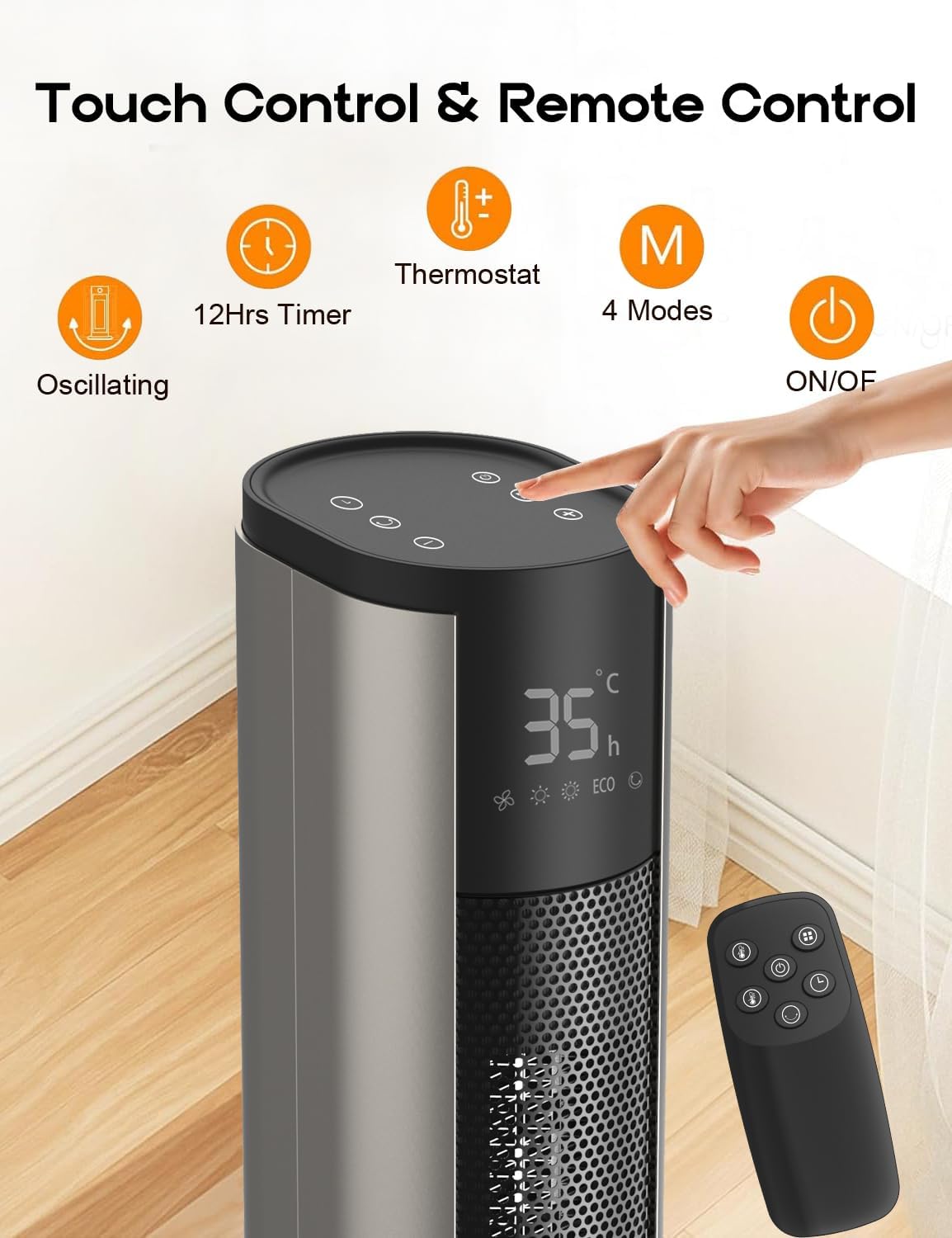 2000W Portable Heating Oscillating Space Heater with Indoor Fan, Silver DEMO