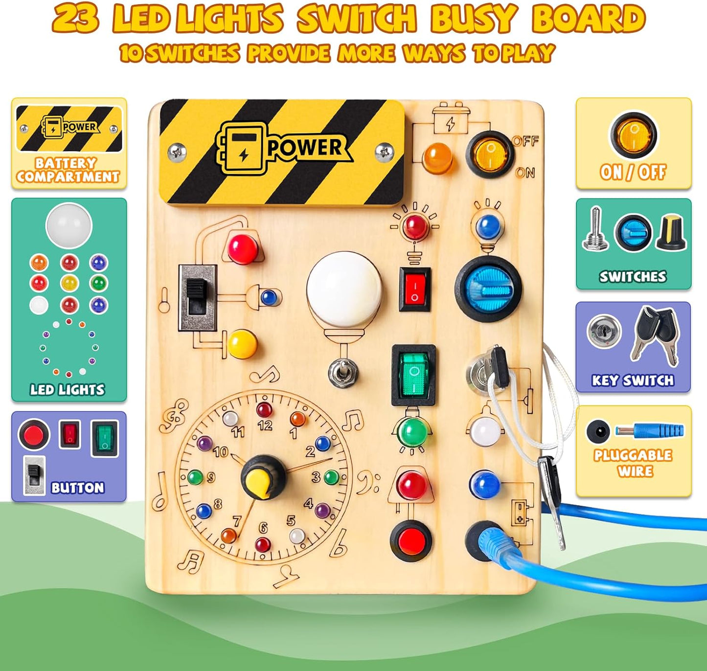 Wooden Montessori Toys Busy Board Sensory Early Development Toy Yellow Size NEW