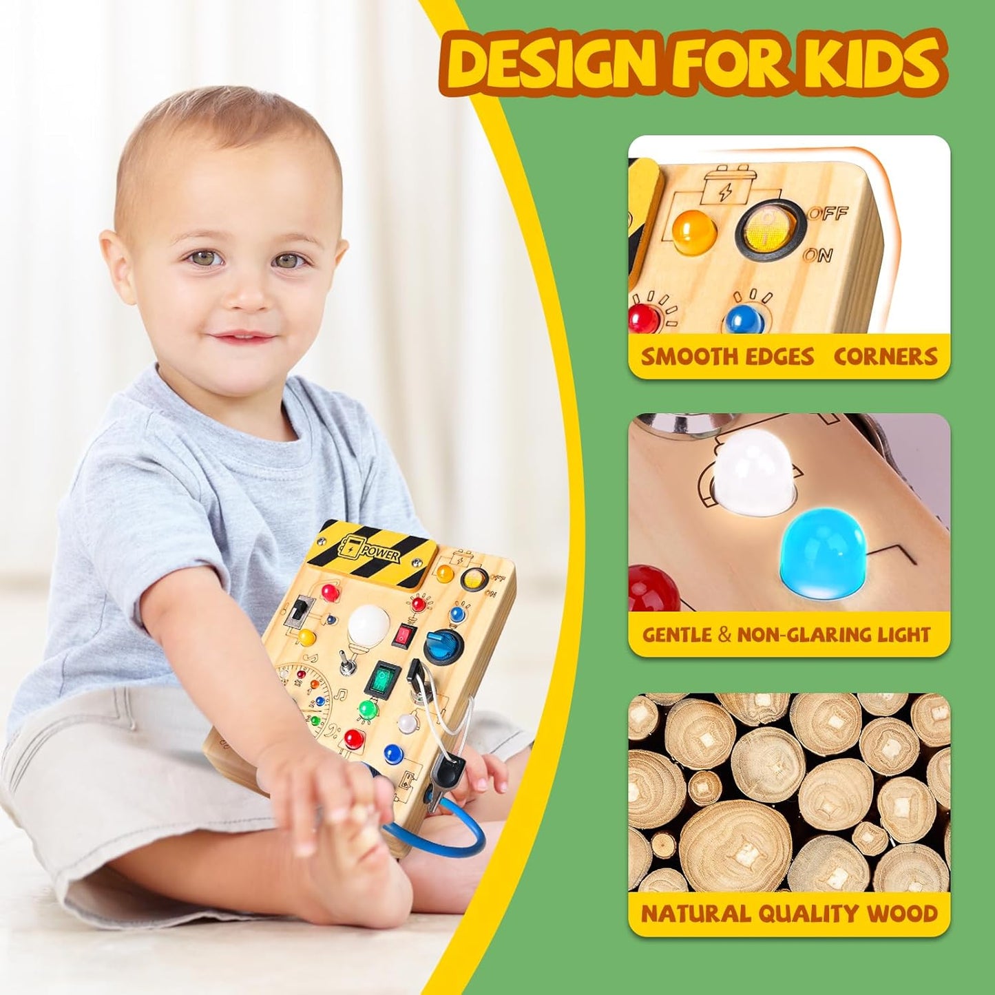 Wooden Montessori Toys Busy Board Sensory Early Development Toy Yellow Size NEW