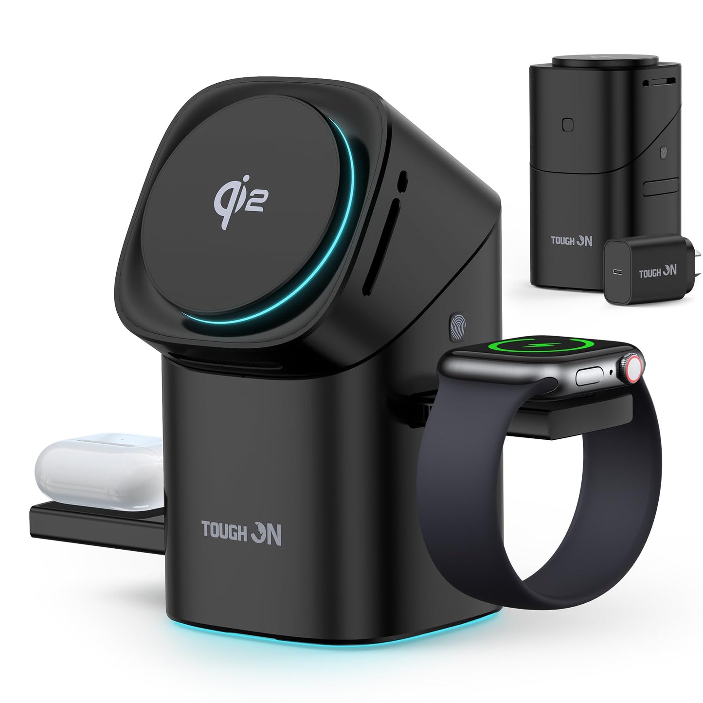 TOUGH ON 3-in-1 Qi2 Wireless Charging Station Induction Charger in Black DEMO