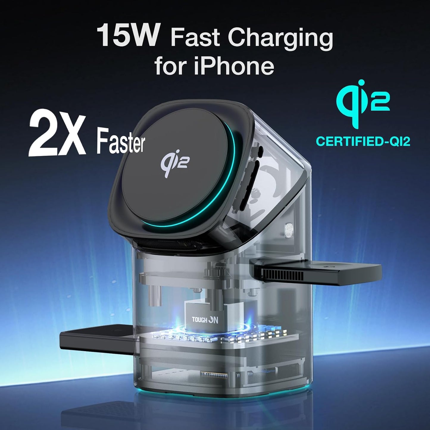 TOUGH ON 3-in-1 Qi2 Wireless Charging Station Induction Charger in Black DEMO