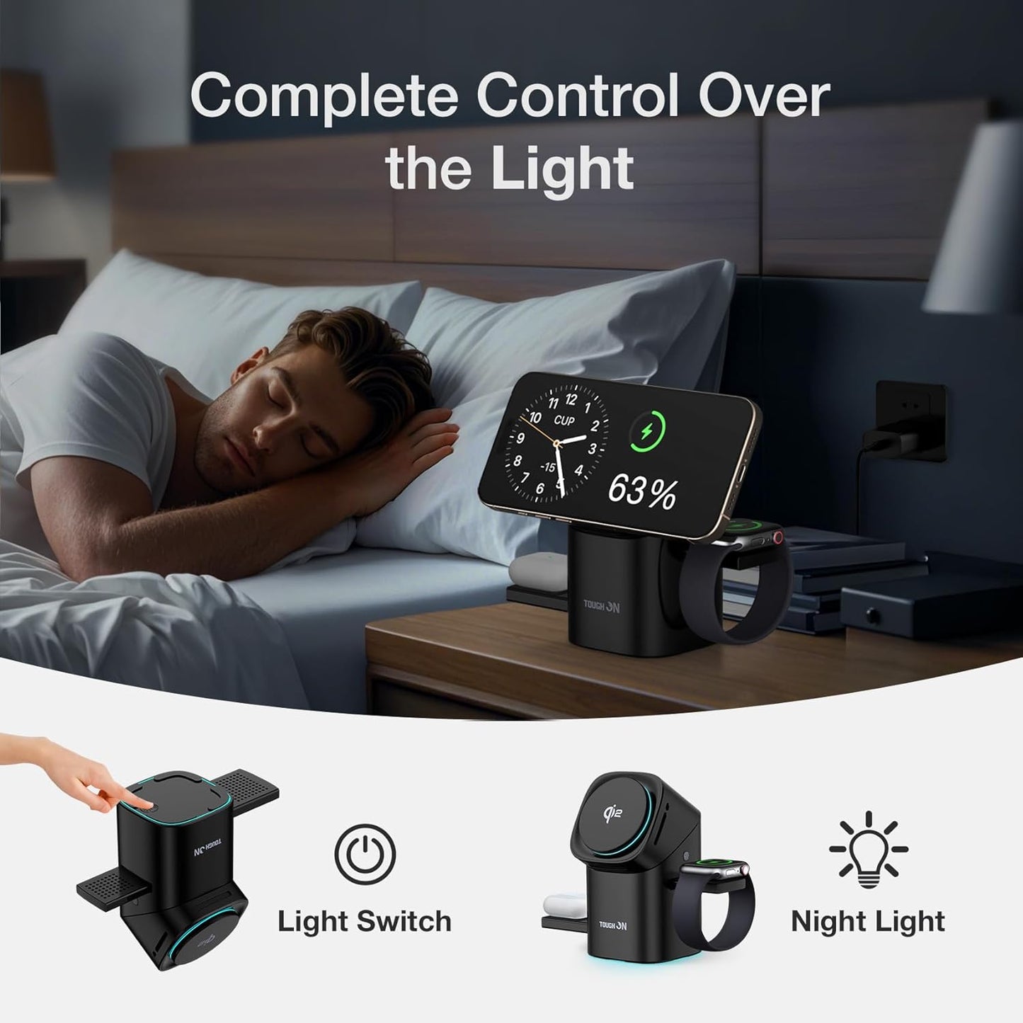 TOUGH ON 3-in-1 Qi2 Wireless Charging Station Induction Charger in Black DEMO