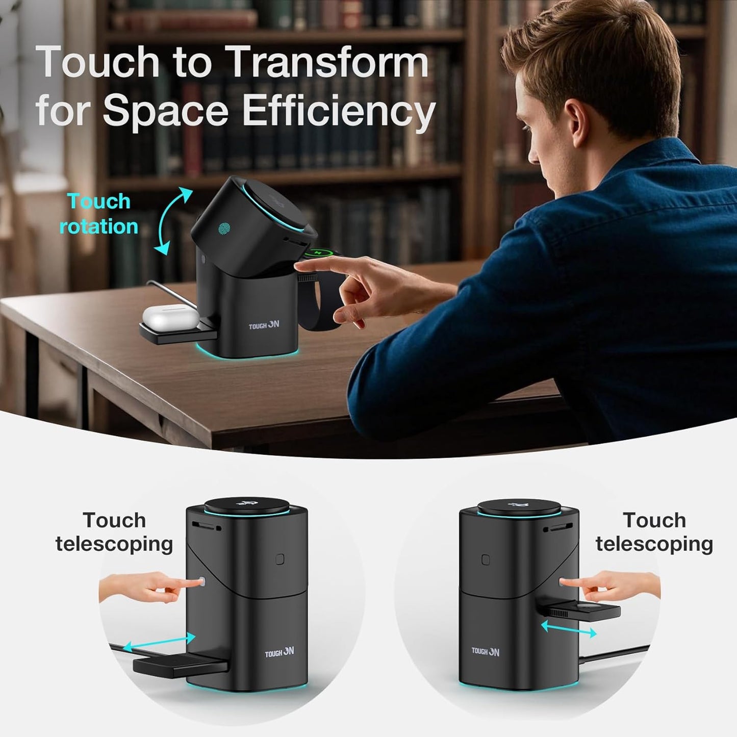 TOUGH ON 3-in-1 Qi2 Wireless Charging Station Induction Charger in Black DEMO