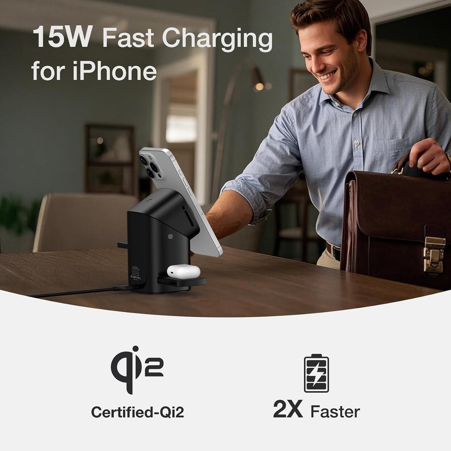 TOUGH ON 3-in-1 Qi2 Wireless Charging Station Induction Charger in Black DEMO