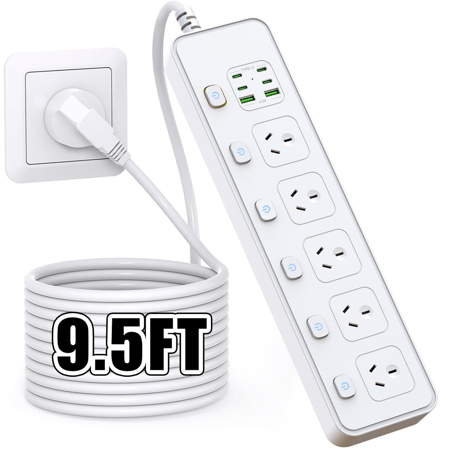 Powerful 11-in-1 Outlet Power Strip Board with 3250W Capacity, White Surge DEMO