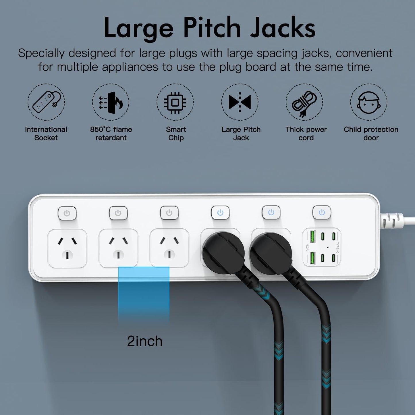 Powerful 11-in-1 Outlet Power Strip Board with 3250W Capacity, White Surge DEMO