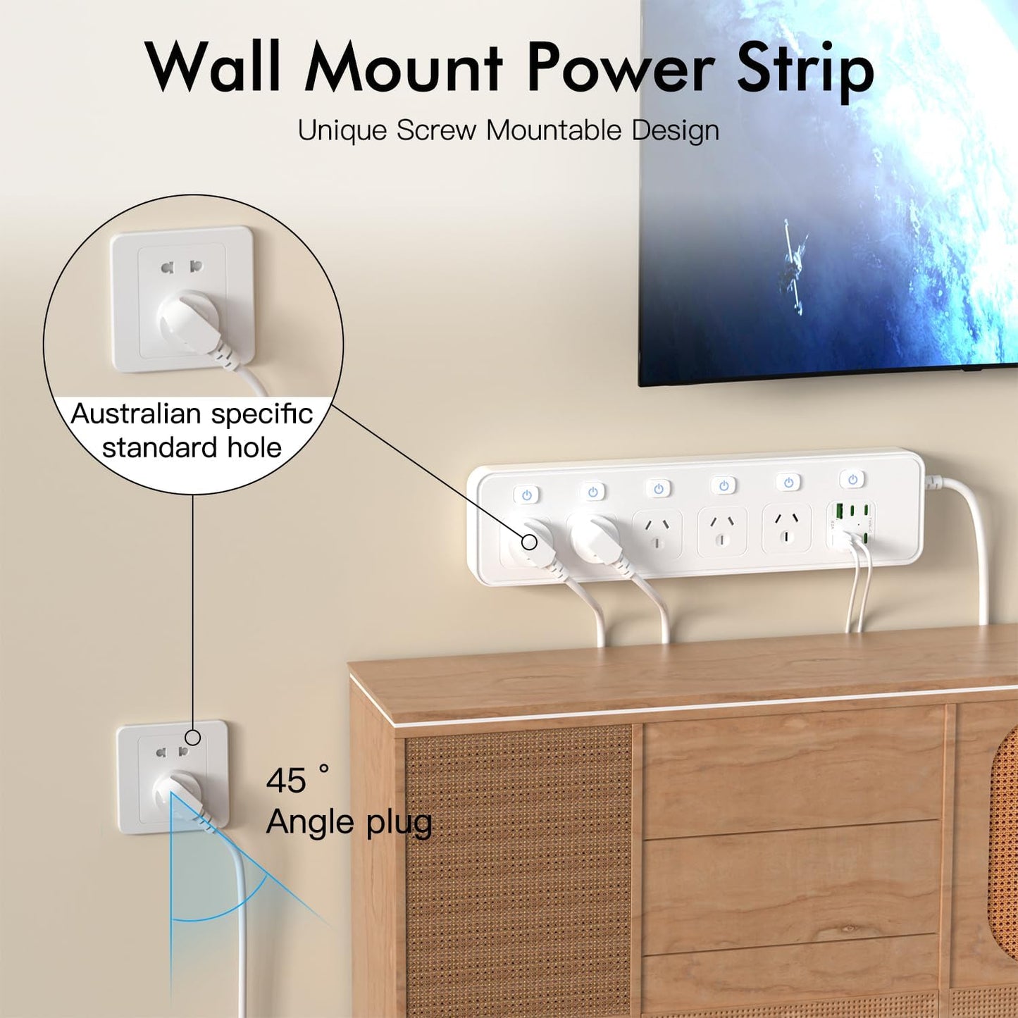 Powerful 11-in-1 Outlet Power Strip Board with 3250W Capacity, White Surge DEMO
