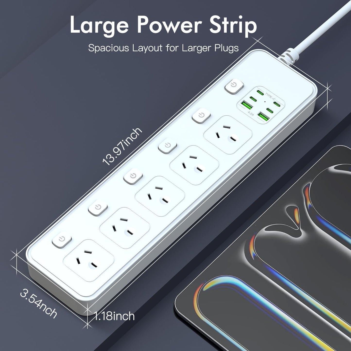 Powerful 11-in-1 Outlet Power Strip Board with 3250W Capacity, White Surge DEMO