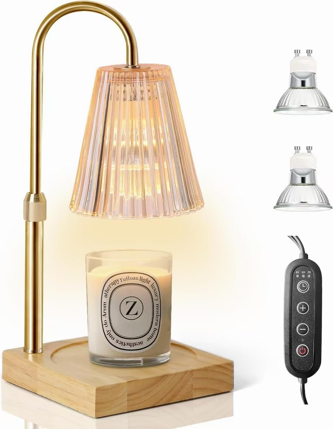 Gold Candle Warmer Lamp with Timer, Dimmer & Adjustable Height for Home NEW